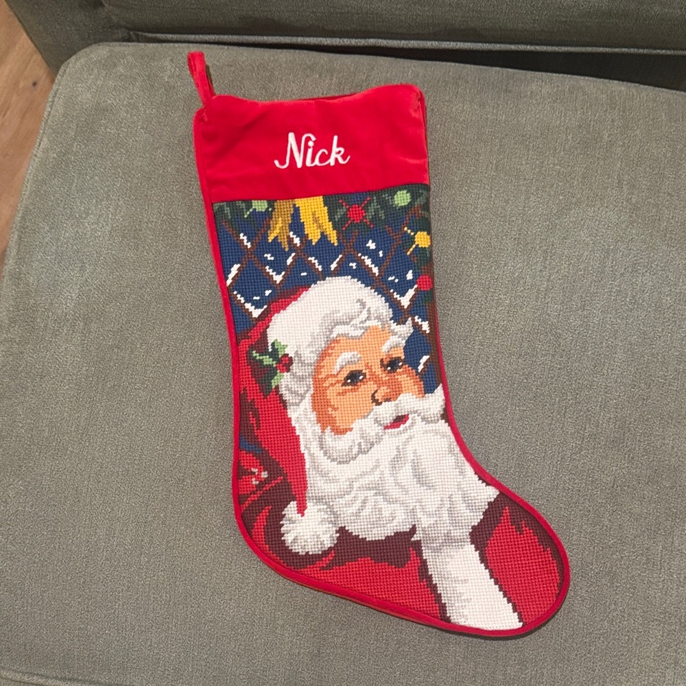 Festive Red Santa Christmas needlepoint Stocking